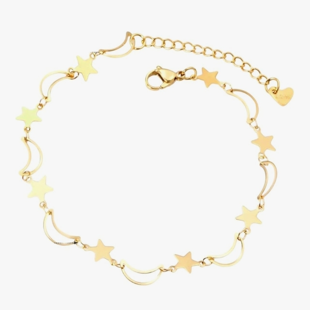 Celestial Gold Star and Moon Anklet